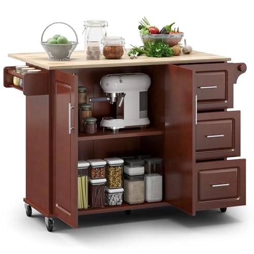 Rovibek Kitchen Island with Drawers 53 in Rolling Island Cart Mobile Solid Wood Portable Islands on Wheels with Storage Cabinet & Drawers, White