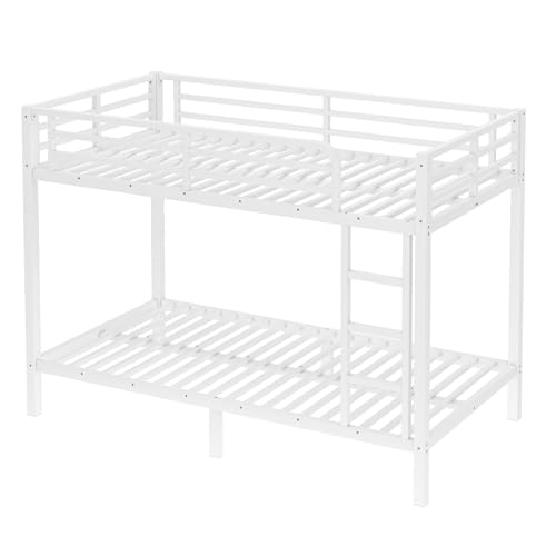 Heavy Duty Bunk Bed Frame with Ladder, Twin XL Over Twin XL Bunk Beds with Safety Guardrails, Adults Bunk Beds with Noise-Reducing Rubber Stoppers