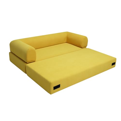 Convertible Sleeper Sofa Bed with Cylindrical Pillow, Comfy Foldable Sofa Bed Compressed Sofa in Box