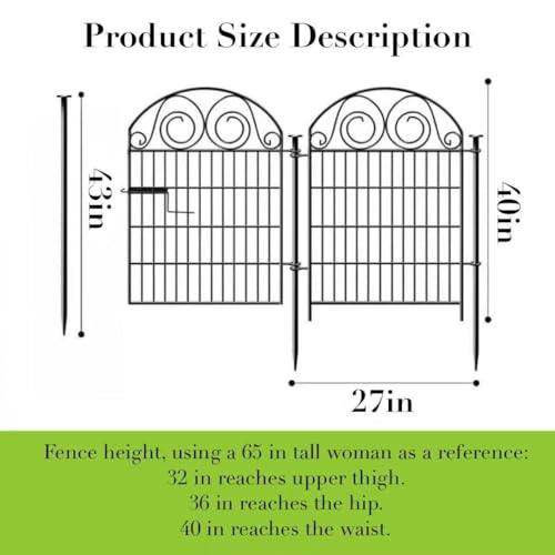 Tall Garden Fence Animal Barrier with Gate, 40 in(H) 12 Panels Garden Fences and Borders for Dogs, Dog Fence Outdoor for Yard