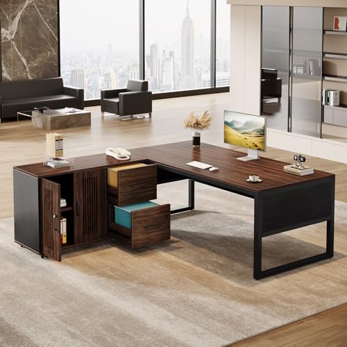 Tribesigns 63-Inch L-Shaped Executive Desk with Mobile File Cabinet, Large Office Computer Desk