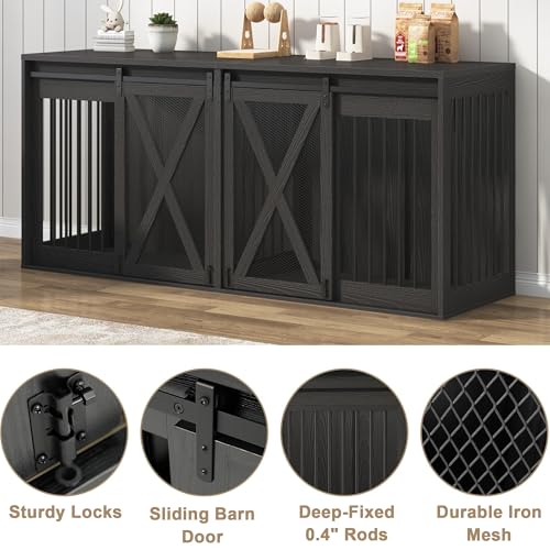 78.7" XXL Dog Crate Furniture for 2 Large Dogs, Heavy Duty Double Dog Cage Large Breed, 35.4" Tall Thick Wooden Dog Kennel TV Stand with Divider