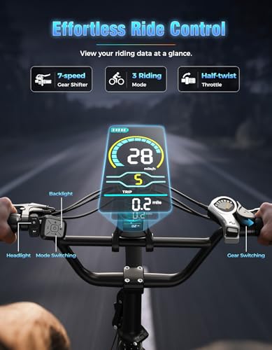 Jasion EB7 2.0/ST Electric Bike for Adults, 1200W Peak Motor 28MPH Max Speed Folding Ebike, 48V 10AH Removable Battery