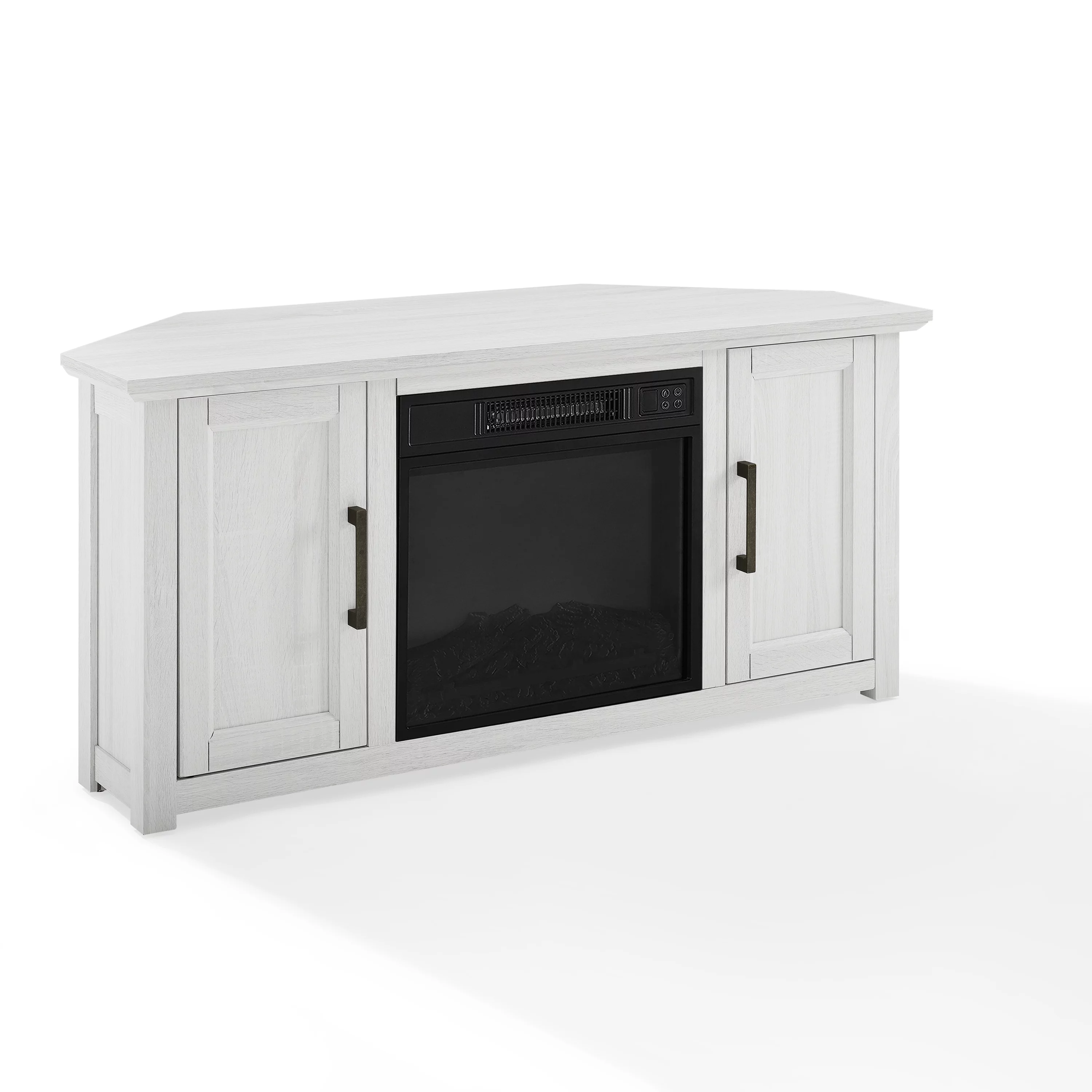 Crosley Furniture Camden 48"Wood Corner TV Stand with Fireplace in Whitewash