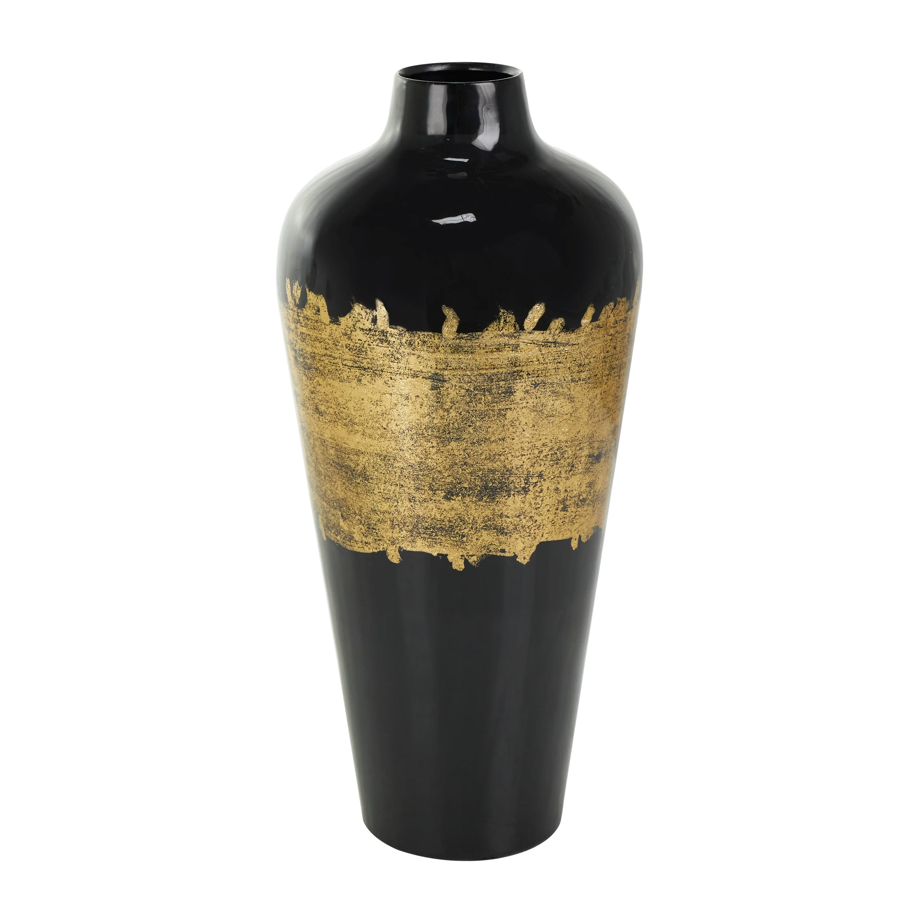 DecMode 16" Abstract Black Metal Vase with Gold Detailing