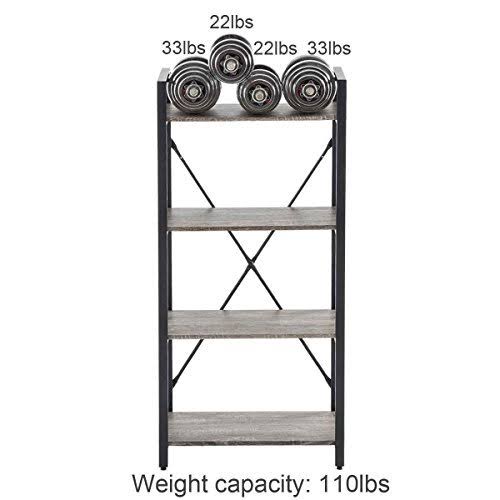 Bon Augure 4-Shelf Open Narrow Bookshelf, Vintage Industrial Bookcase, Rustic Wood and Metal Shelf, Dark Oak