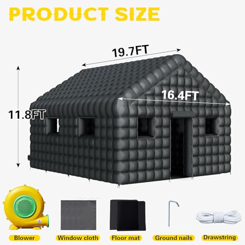 EROMMY 20x16.5x12 FT Large Black Inflatable Nightclub, Blow Up Party Tent Portable with 950W Blower
