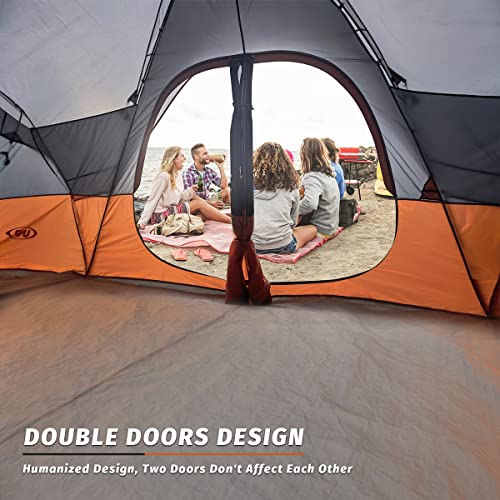 UNP Camping Tent 10-Person-Family Tents, Parties, Music Festival Tent, Big, Easy Up, 5 Large Mesh Windows, Double Layer, 2 Room, Waterproof