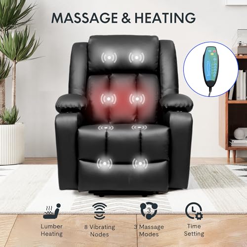 FLEXISPOT XL31 Power Lift Recliner Chair for Elderly, Electric Lift Chair with Massage & Heat, PU Leather Reclining Sofa w/Cup Holders