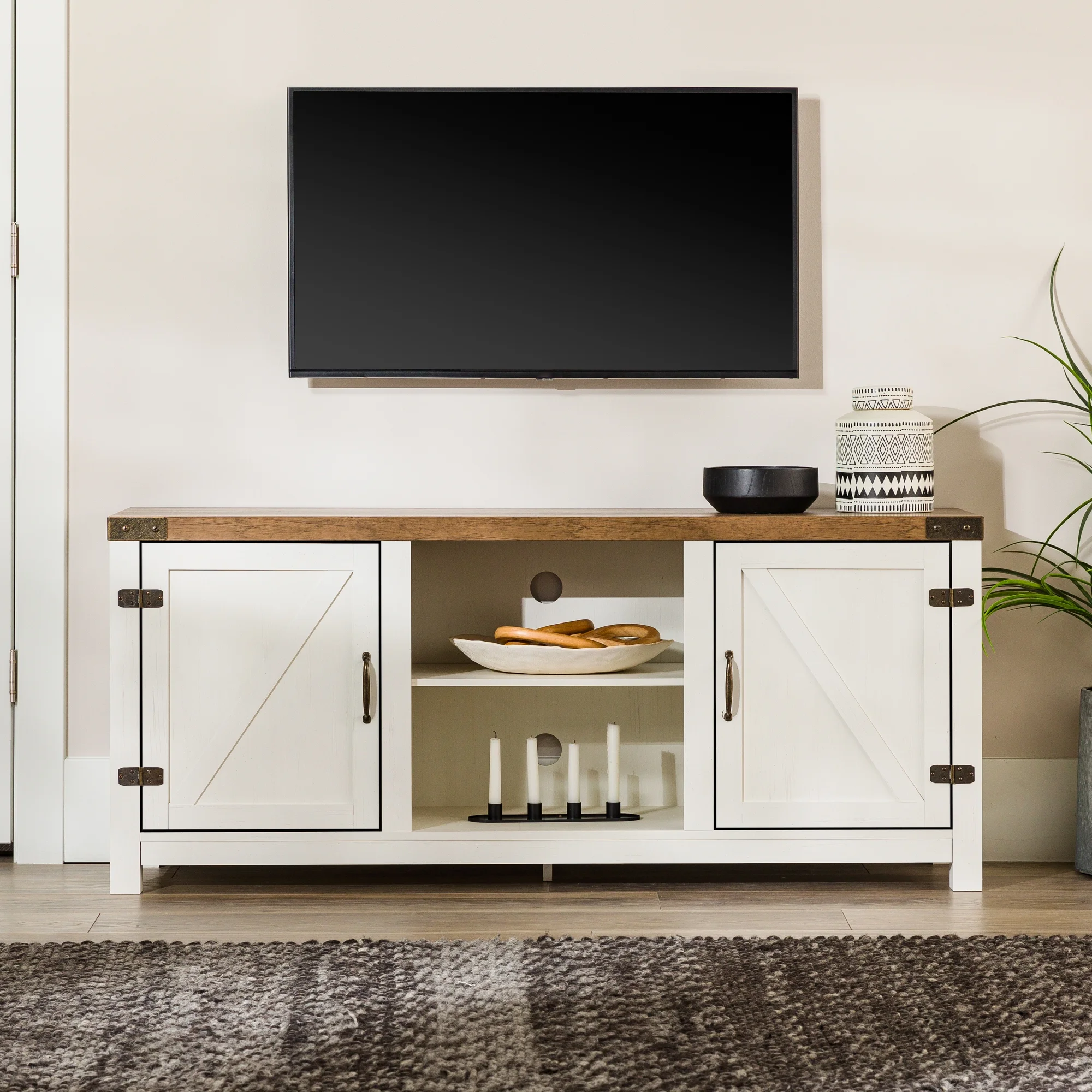 Walker Edison Modern Farmhouse Barn Door TV Stand for TVs up to 65, Grey Wash