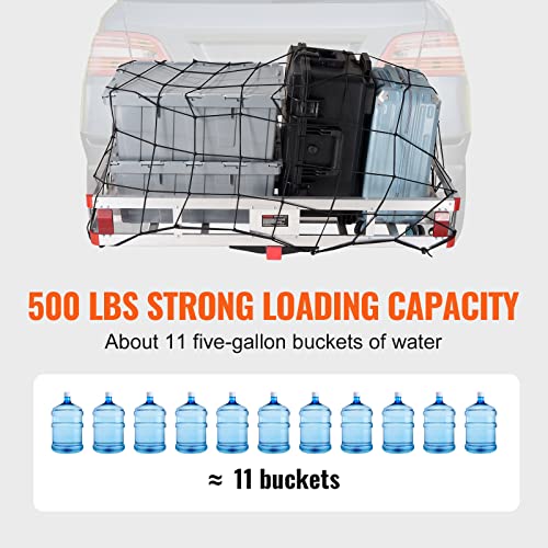VEVOR 50 x 29.5 x 8.7 inch Hitch Cargo Carrier, 500lbs Capacity Trailer Hitch Mounted Cargo Basket, Aluminum Luggage Carrier Rack with Folding Ramp