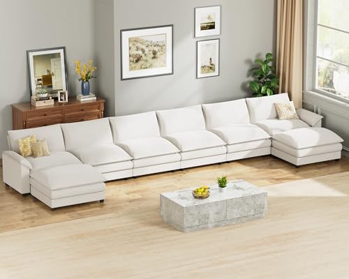 Homall 119" Modular Sectional Sofa, L Shaped Sofa Couch with Reversible Ottoman, DIY Combination Chenille Deep 3-Seat Cloud Couch for Living Room