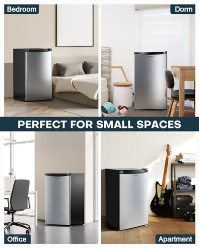 Upstreman 3.2 Cu.Ft Mini Fridge with Freezer, Single Door Mini Fridge, Adjustable Thermostat, Mini Refrigerator for Dorm, Office, Bedroom