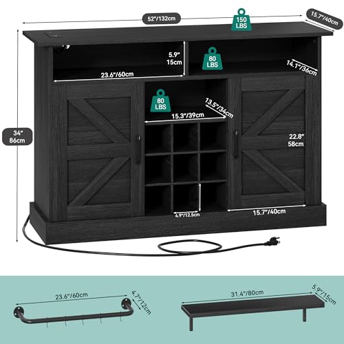 YITAHOME Buffet Cabinet, 47" Farmhouse Coffee Bar with Power Outlet, Floating Shelves
