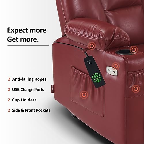 MCombo Small Power Lift Recliner Chair with Massage and Heat for Petite People, Cup Holders, USB Ports, Side Pockets, Faux Leather 7569 (Small