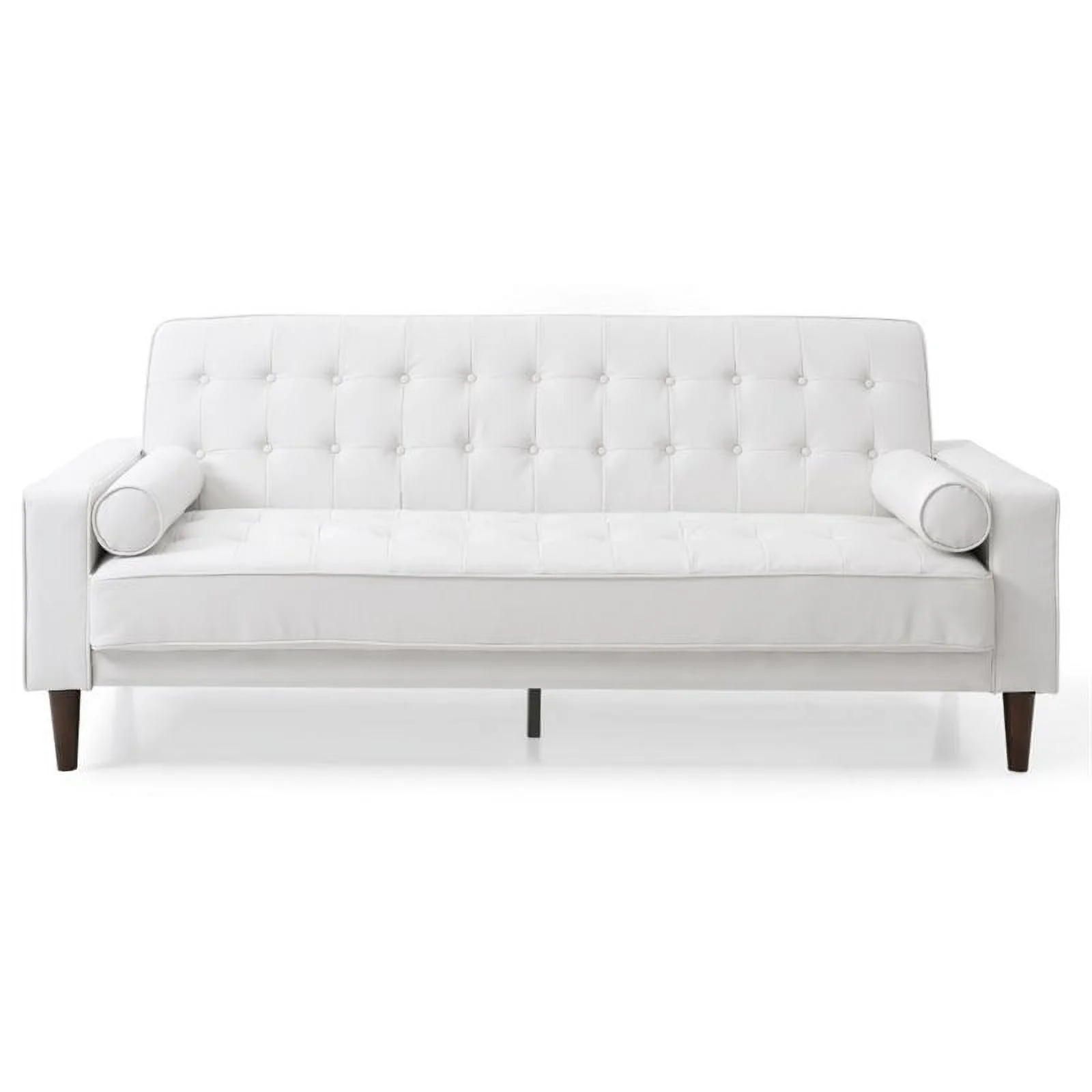 Maklaine Contemporary Faux Leather Sleeper Sofa in White Finish