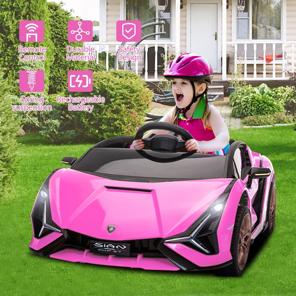 iRerts Ride on Sports Cars with Remote Control, Lamborghini SIAN 12V Electric Car for Kids, Battery Powered Ride on Toys Kids Car with LED Headlights