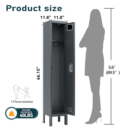 Metal Locker with 5 Doors,Lockers for Employees,66'' Steel Storage Locker for School,Gym, Office, Office,Garage