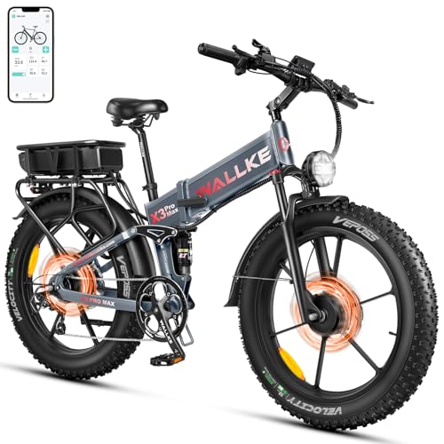 W Wallke Actual 2800W Dual Motor Folding Mountain Electric Bike, 48V 44Ah Battery 170 Mile,26" Fat Tire 35MPH Fast Adult Ebike