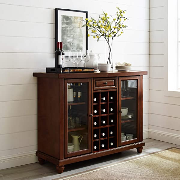 Crosley Furniture Lafayette Sliding Top Bar Cabinet, Black Black LaFayette