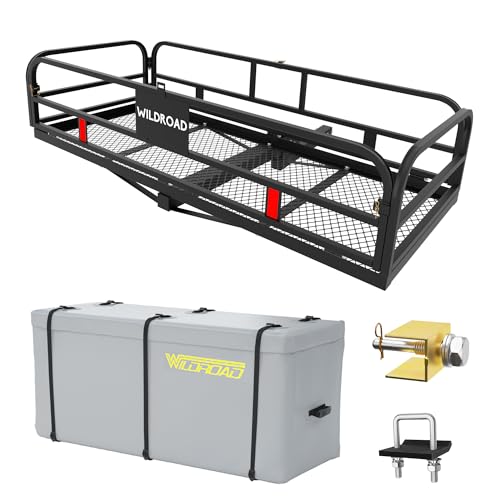 Wildroad Hitch Cargo Carrier 500 LBS Capacity Vehicle Trailer Baskets 60" x 24" x 14" Fits 2" Receiver with Waterproof Cargo Bag, Cargo Net
