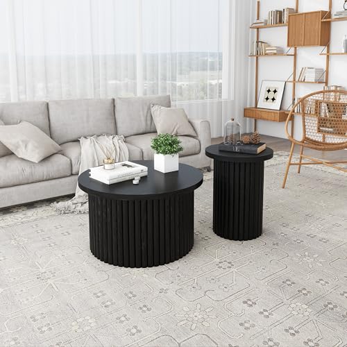 2-Piece Cloud Shape Living Room Coffee Table Set, Wooden Modern Nesting Table Coffee Table Set of 2 End Table for Living Room,Stacking Side Tables