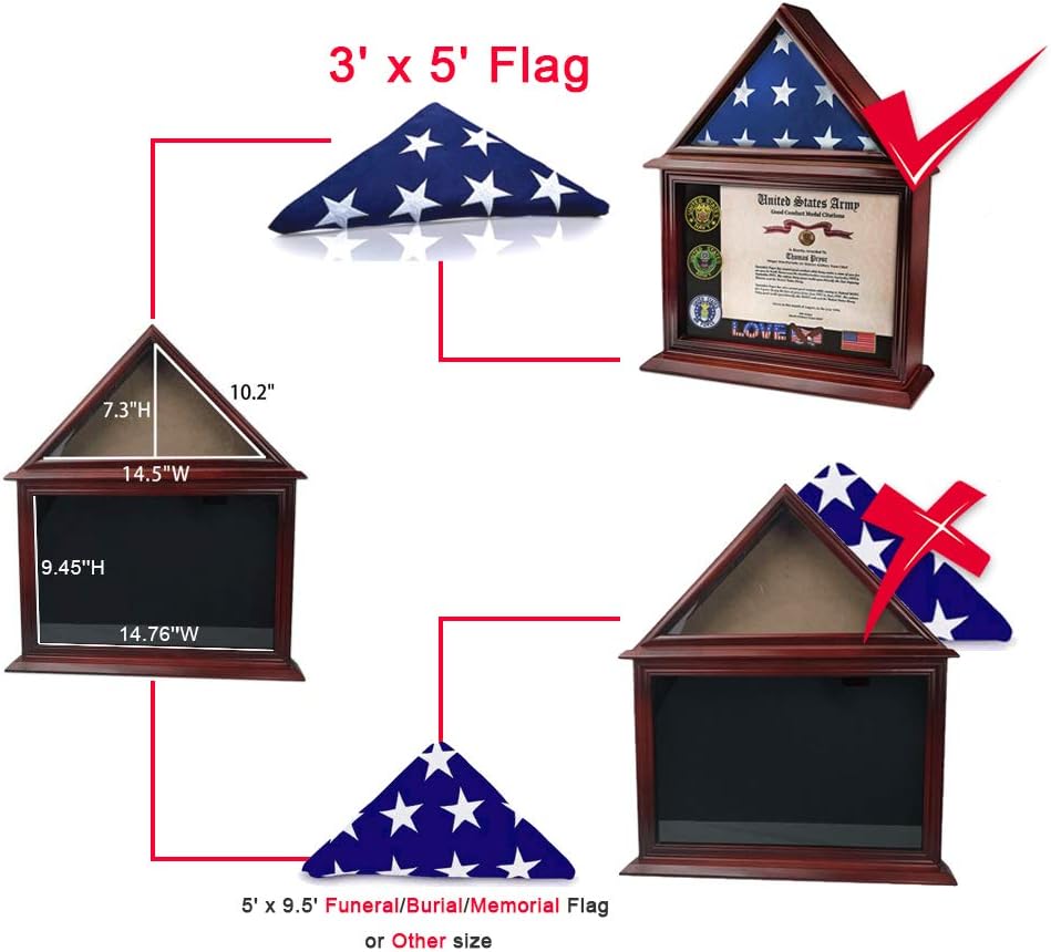 ASmileIndeep Flag Display Case Certificate & Document Holder Frame 3' X 5' Flag Military Shadow Box