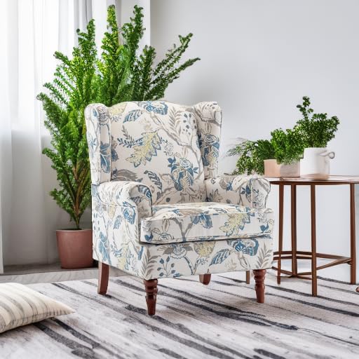 MELLCOM Floral Accent Chair, High Back Upholstered Armchair with Solid Legs, Leisure Single Sofa Chair for Living Room, Bedroom, Home Office