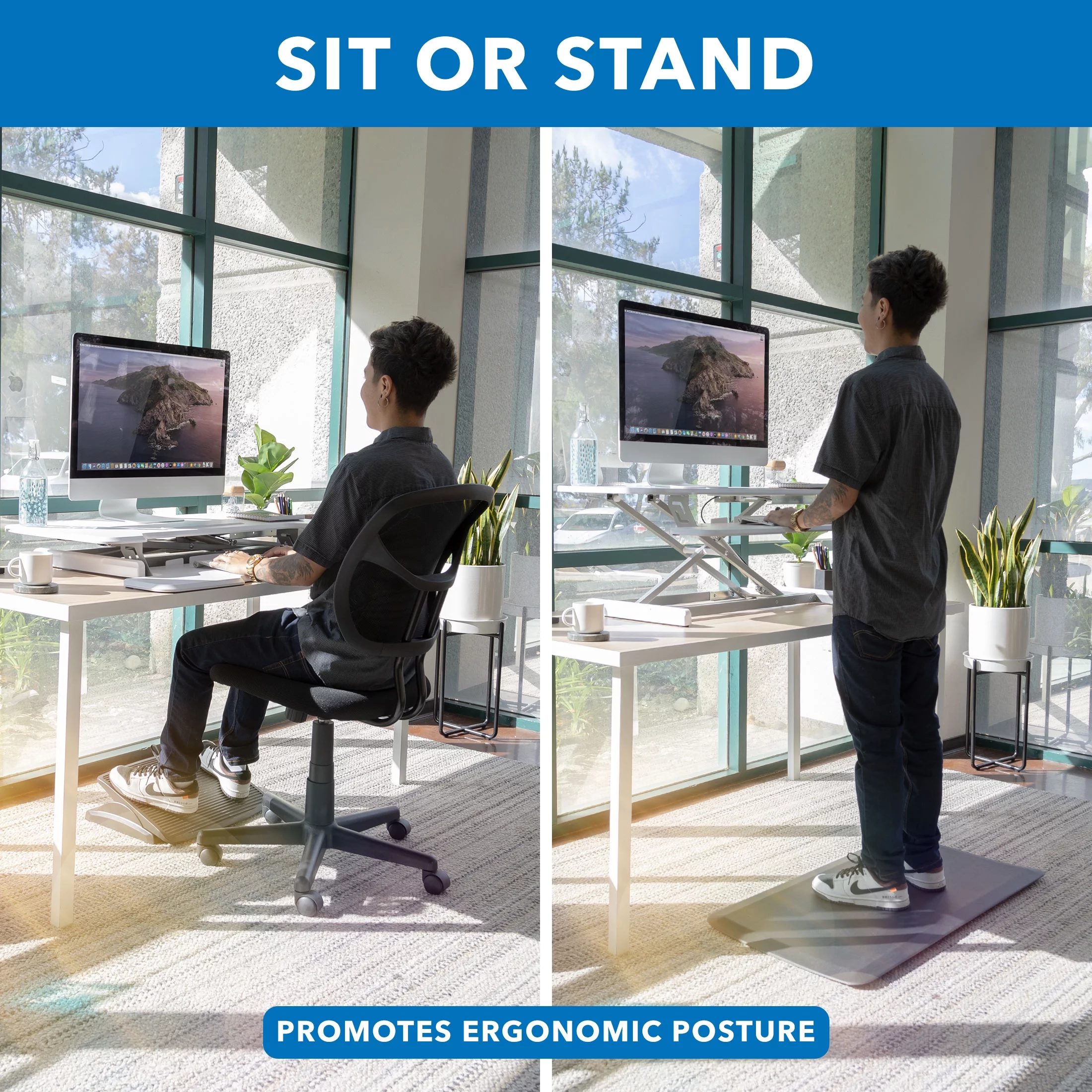 Mount-It! Extra Wide Sit Stand Desk Converter | Ergonomic