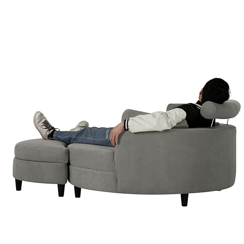 51.2" W Oversized Accent Barrel Chair Comfy Corduroy Upholstery Round Leisure Armchair w/Adjustable Headrest,4 Pillows