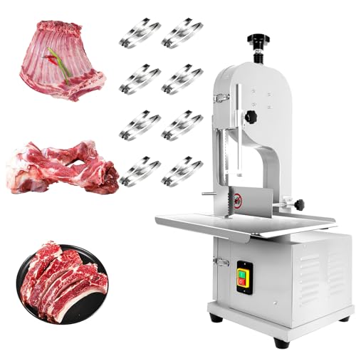 1000W Electric Bone Saw Machine, 18x14" Stainless Steel Worktable, Cuts 0.04-3.9" Thickness, Frozen Meat Cutter with 8 Blades Included