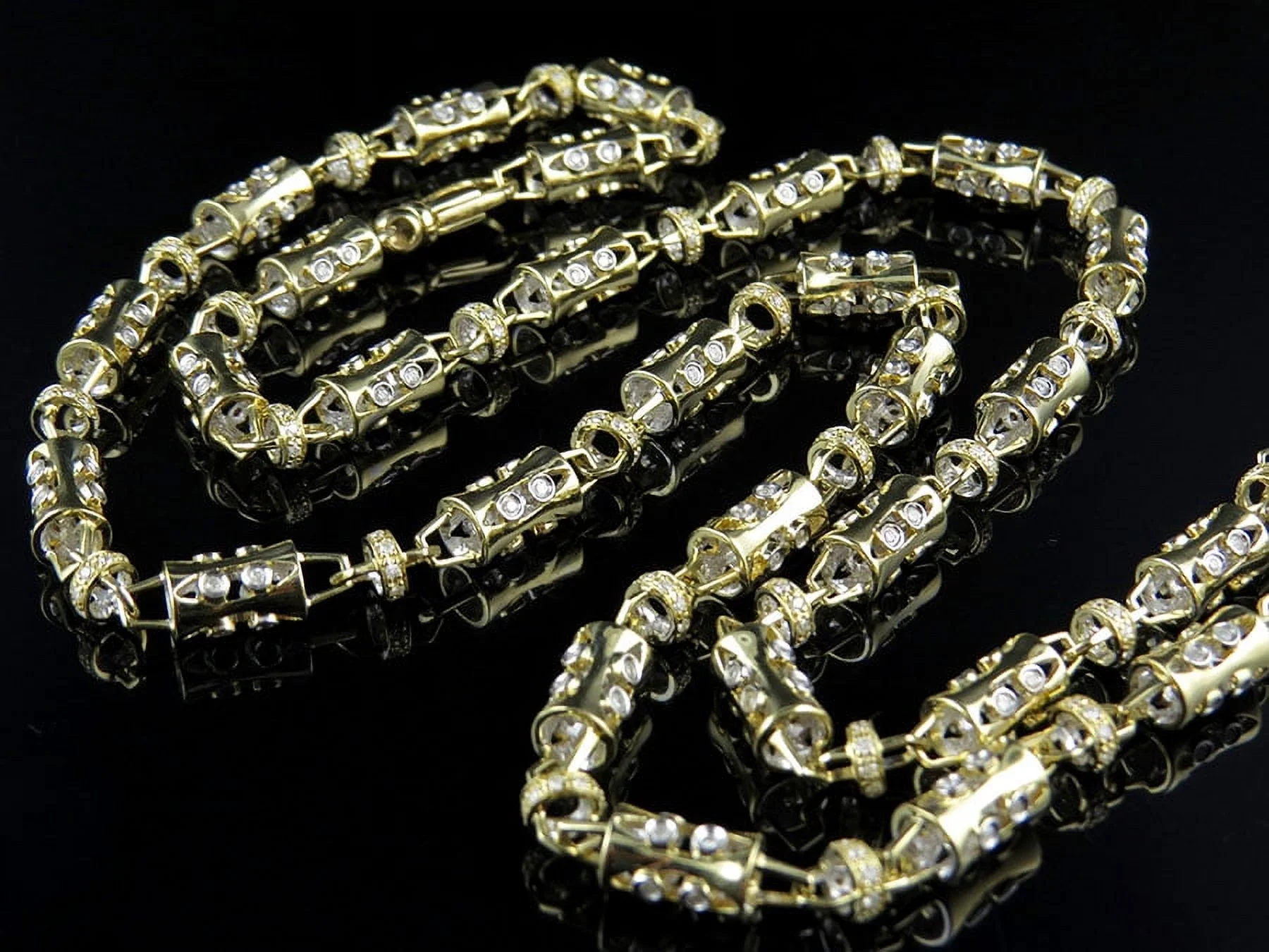 Mens 14k Yellow Gold Bullett Link 6.5 MM Real Diamond Chain Necklace 7 ct 30"