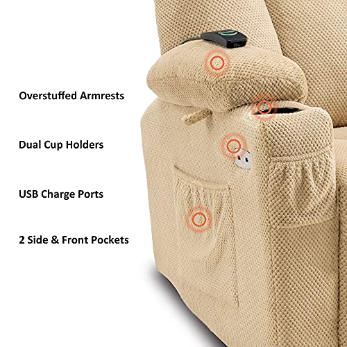MCombo Zero Gravity Power Recliner Chair with Heat and Vibration Massage, Reclining Chair with USB & Type C Ports, Cup Holders for Living Room