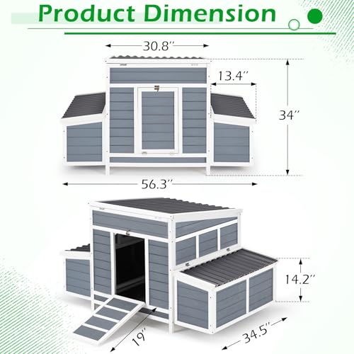 AECOJOY 56" Large Chicken Coop with 6 Nesting Boxes, Wooden Chicken Hutch Hen House Outdoor Poultry Pet Hutch Hen House Chicken Cage w/Run