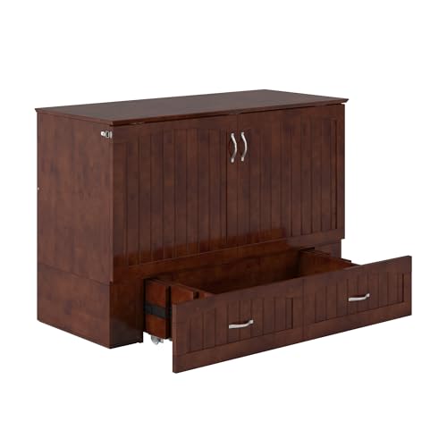 AFI Southampton Queen Murphy Bed Chest with Mattress, Storage, and Built-in Charger in Grey