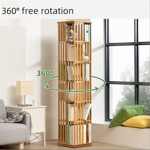Bamboo 360 Rotating Bookcase, Floor Standing Bookcase Narrow Shelf Revolving Freestanding Organizer Storage Rack for Small Space