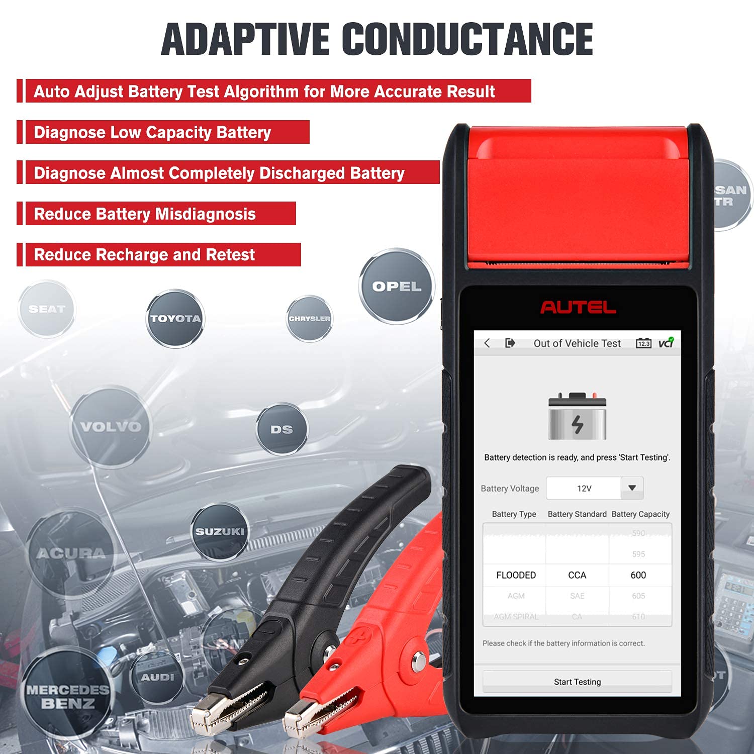Autel Battery Tester MaxiBAS BT608 (E), 2022 Updated from BT508/ BT506, Autel OBD2 All System Diagnostic Scan Tool, Cold Cranking Analyser