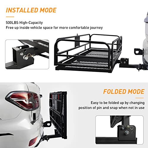 Wildroad Hitch Cargo Carrier 500 LBS Capacity Vehicle Trailer Baskets 60" x 24" x 14" Fits 2" Receiver with Waterproof Cargo Bag, Cargo Net