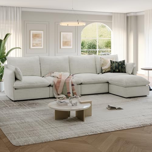 Cloud Modular Sectional Sofa, Waterproof Down Filled Sectional Sofas, High Backrest V Shaped 5 Seater Sectional Couches for Living Room
