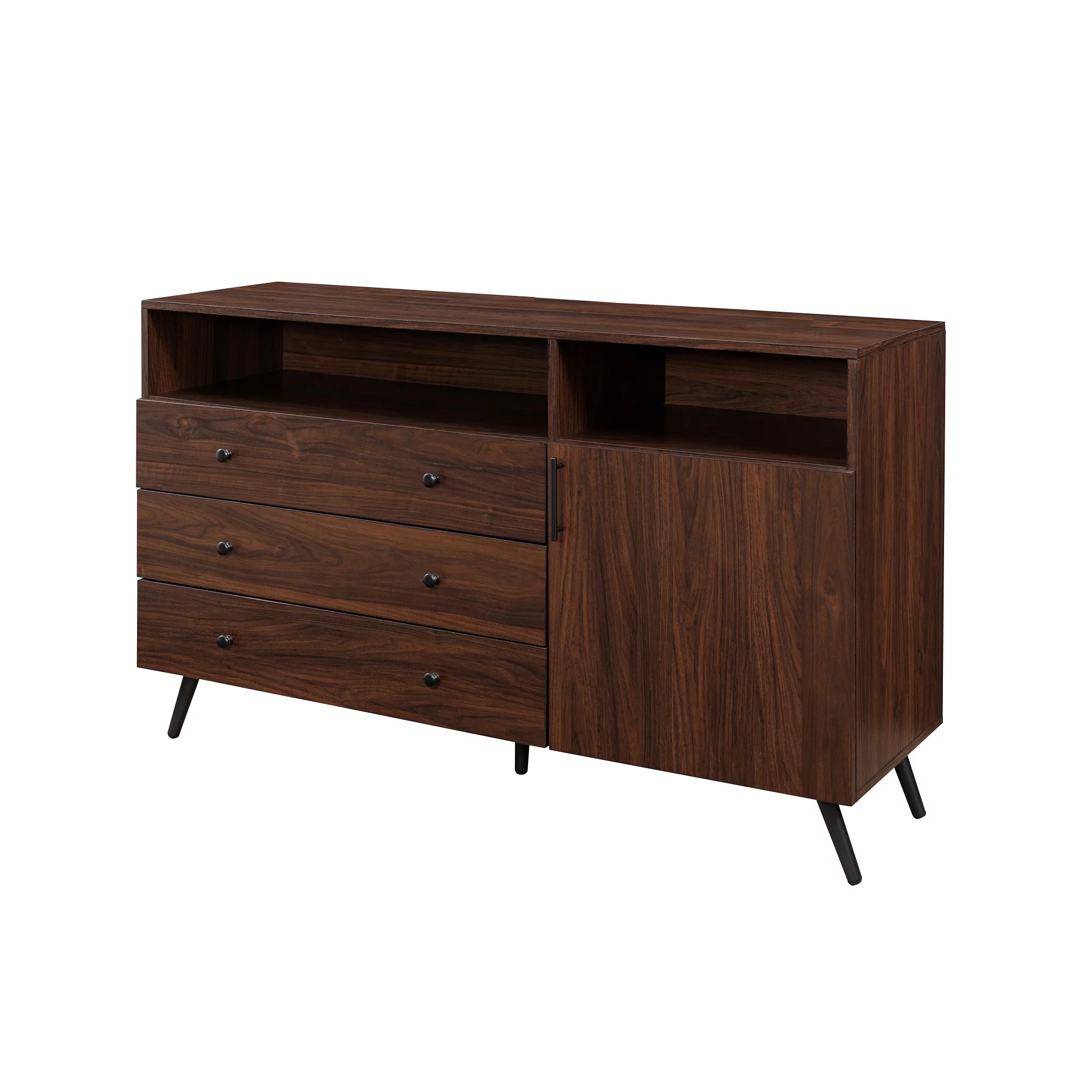 Walker Edison Mid-Century Modern 3-Drawer Sideboard, Dark Walnut