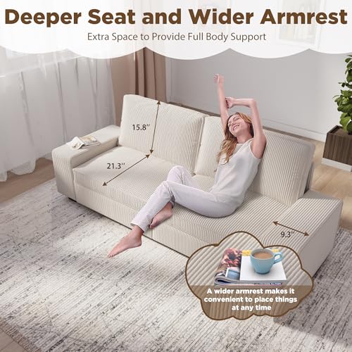 85" Loveseat, Corduroy Love Seat 3 Seater Couch with Removable Covers & Medium Firm Seat Cushion