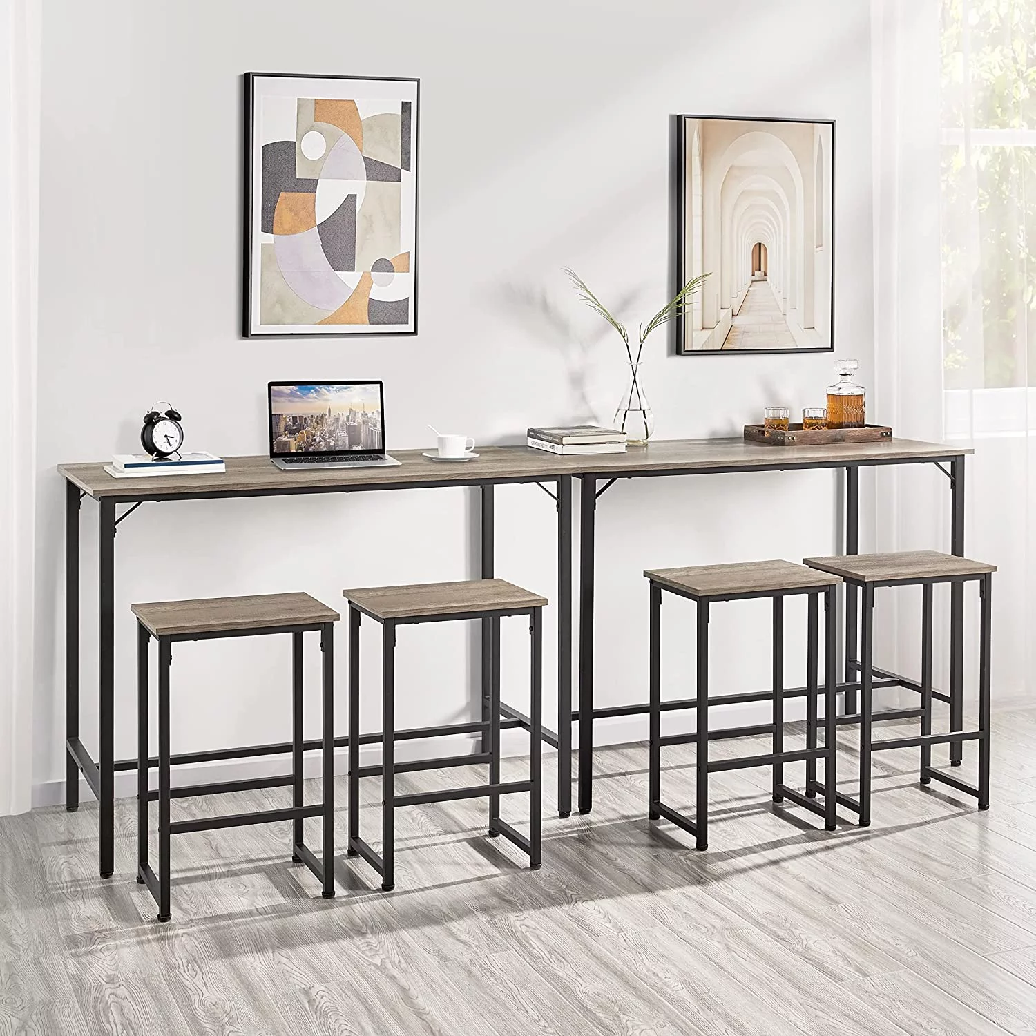 3 Piece Bar Table Set, 47.5” Industrial Counter Height Dining Table with Bar Stools Set of 2, Kitchen Breakfast Table and Chairs for Dining Room