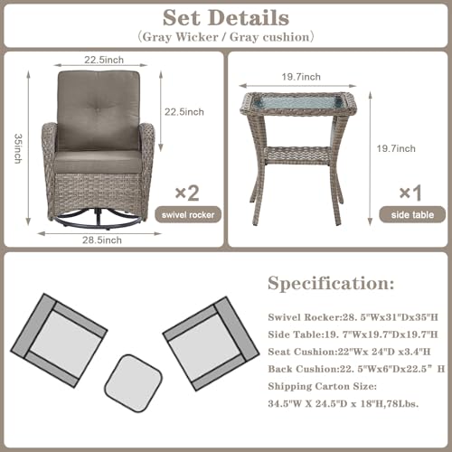 Patio Wicker Chairs Swivel Rocker - Outdoor Swivel Rocking Chairs Set of 2 with Rattan Side Table