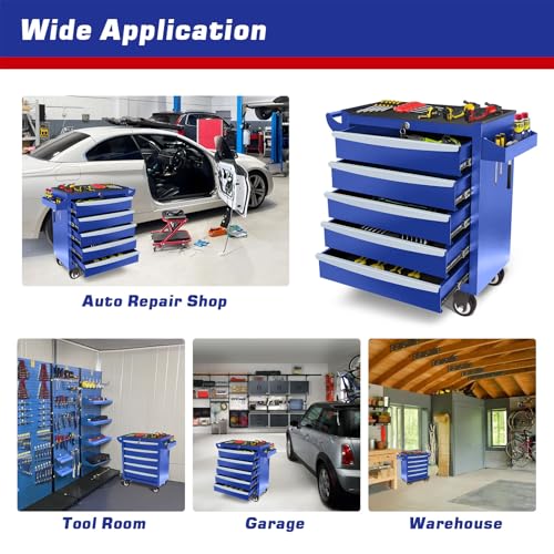 Rolling Tool Chest, Metal Tool Box with 5 Drawers