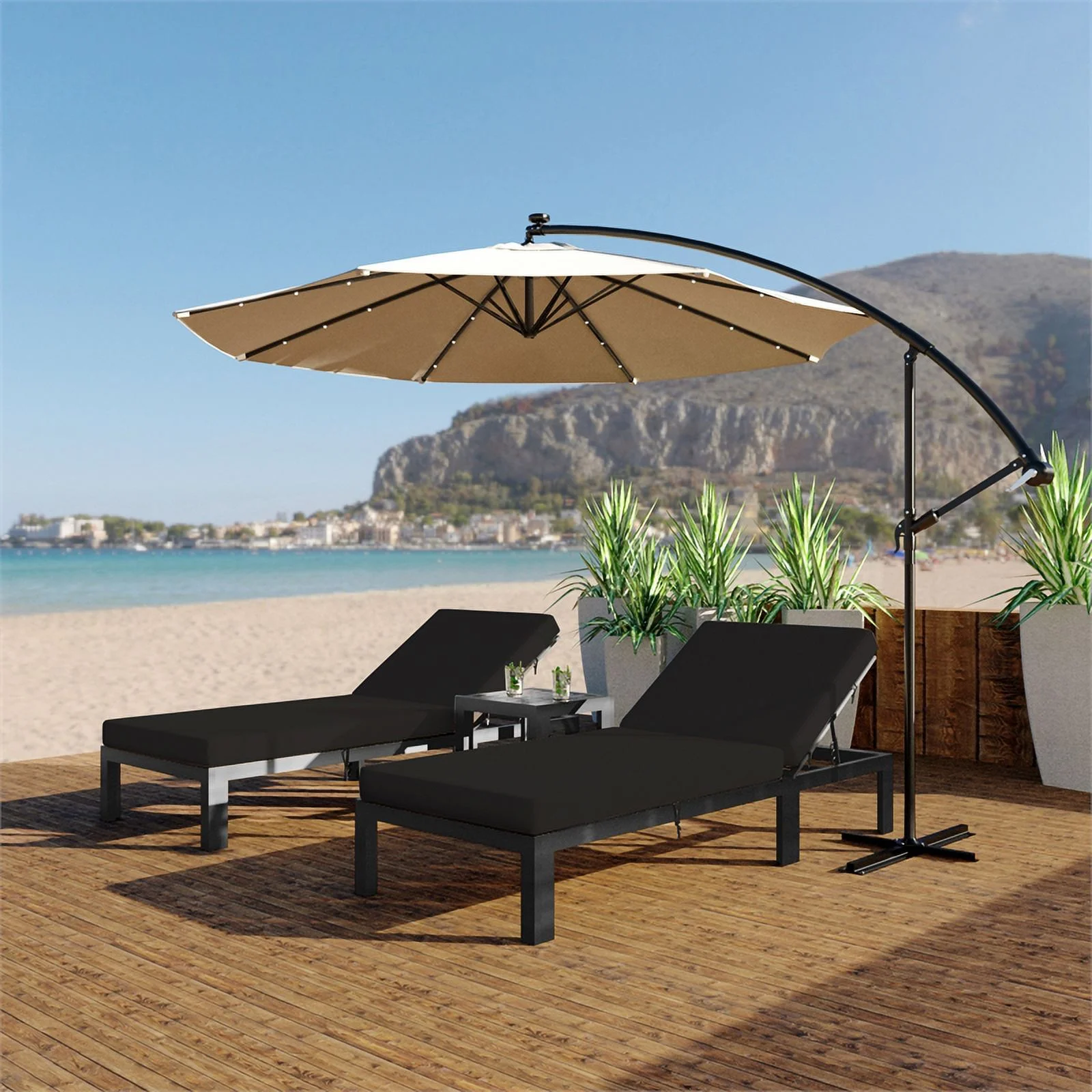 Afuera Living Aluminum Patio Chaise Lounge Chair With Black Cushions