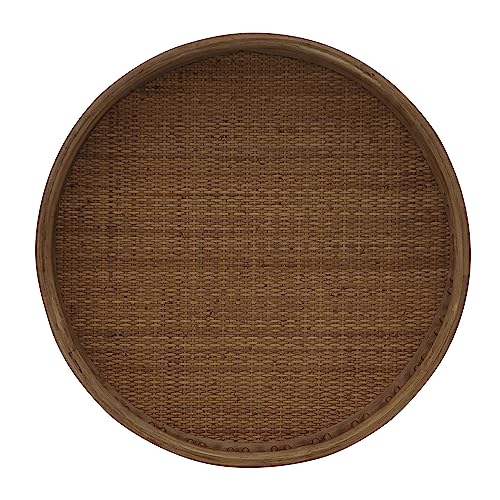 FINECASA Round Rattan Coffee Table, 32'' Wicker Boho Hand-Woven Top