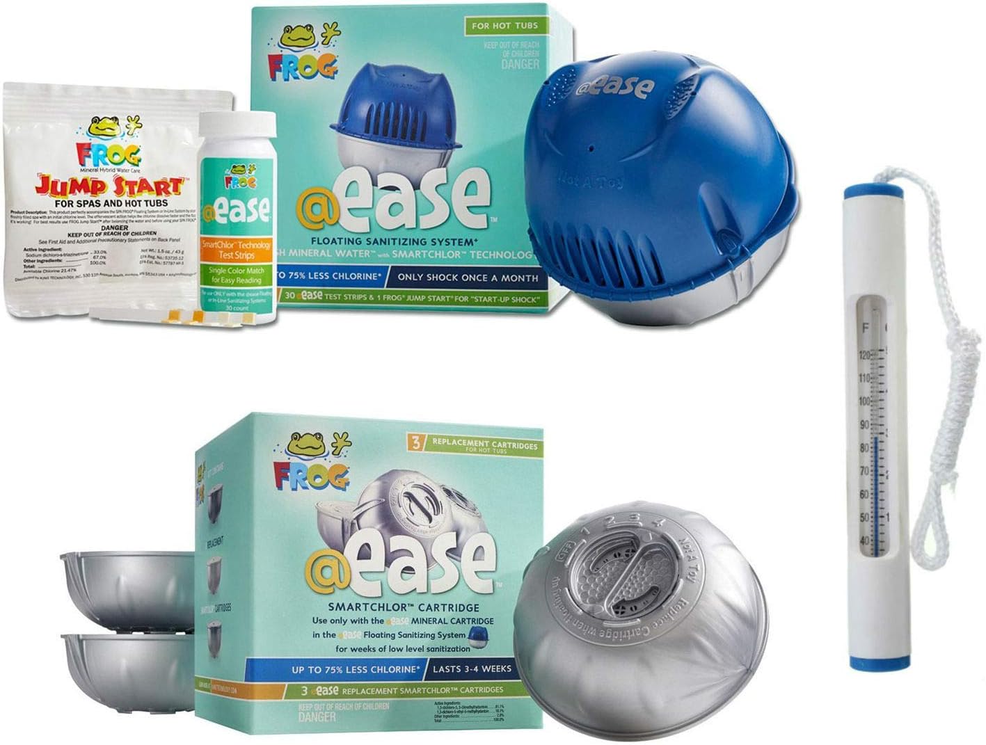 Frog @Ease Floating System for Hot Tubs with 3 Refill SmartChlor @ Ease Replacement Mineral Cartridges