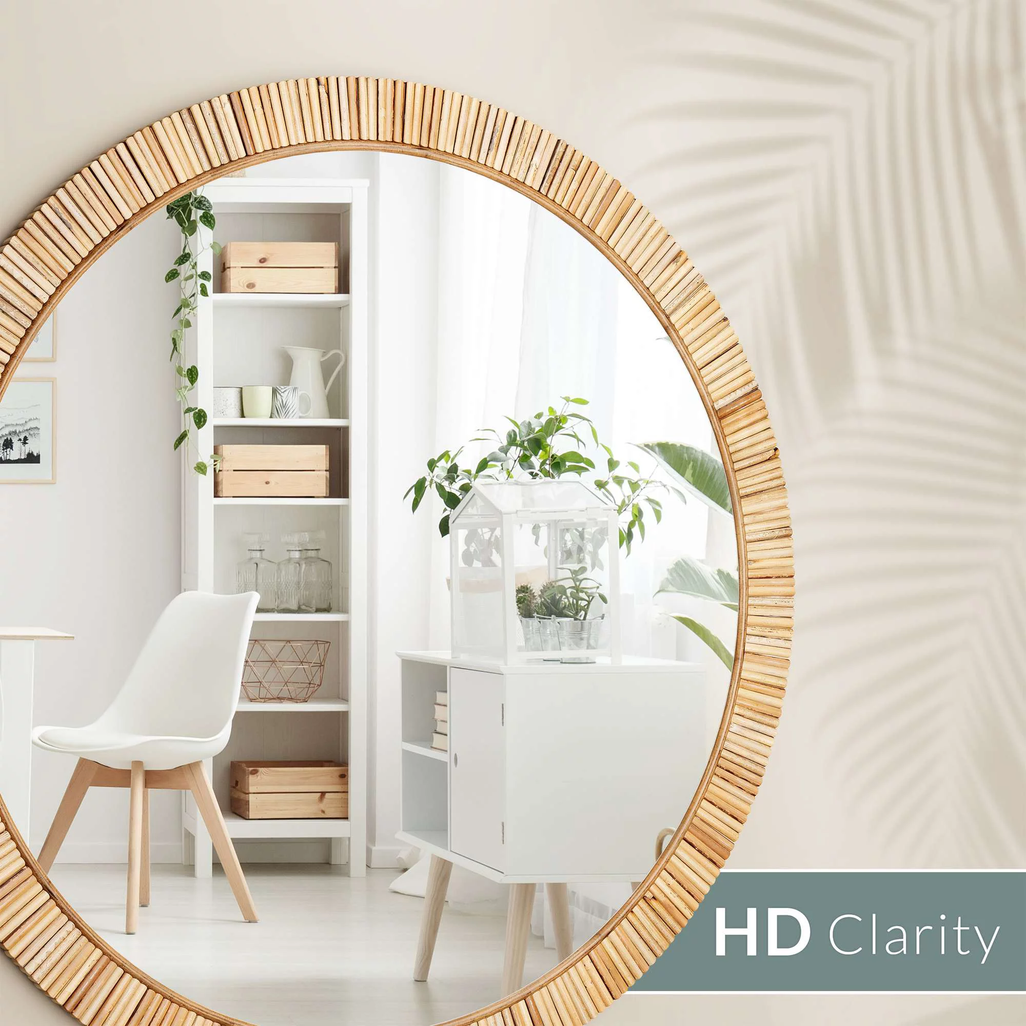 25.5" Rattan Round Bathroom Mirror - Boho Mirror for Nursery Wall Decor - Handmade Wicker Rattan Mirrors for Wall with Rustic Design