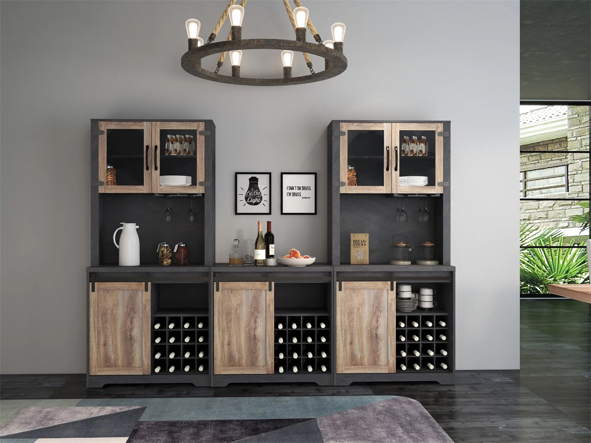 Ufurpie 31 Inch Farmhouse Barn Door Bar Cabinet For Living Room, Dining Room,Black