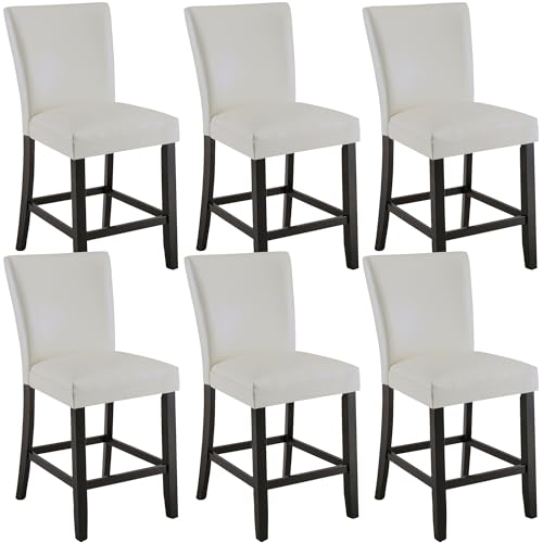 Counter Bar Chair Set of 4, 26” Counter Height Stools, Upholstered Bar Stools with Solid Wood Legs and Soft Faux Leather Seat